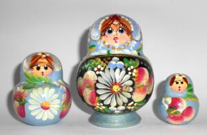 Katya in blue & metallic blue nesting Doll Babooshki s