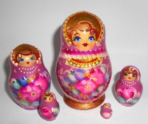 Vera in purple and gold 5-set Babushka Matryoshka nesting Doll  Babooshki Babushkas