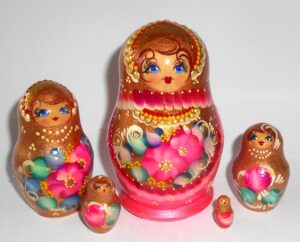 Vera in pink and gold  5-set Babushka Matryoshka nesting Doll  Babooshki Babushkas