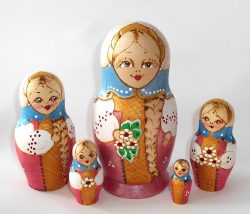 Village girl with plait and pink dress Babushka Matryoshka nesting Doll Babooshki Babushkas