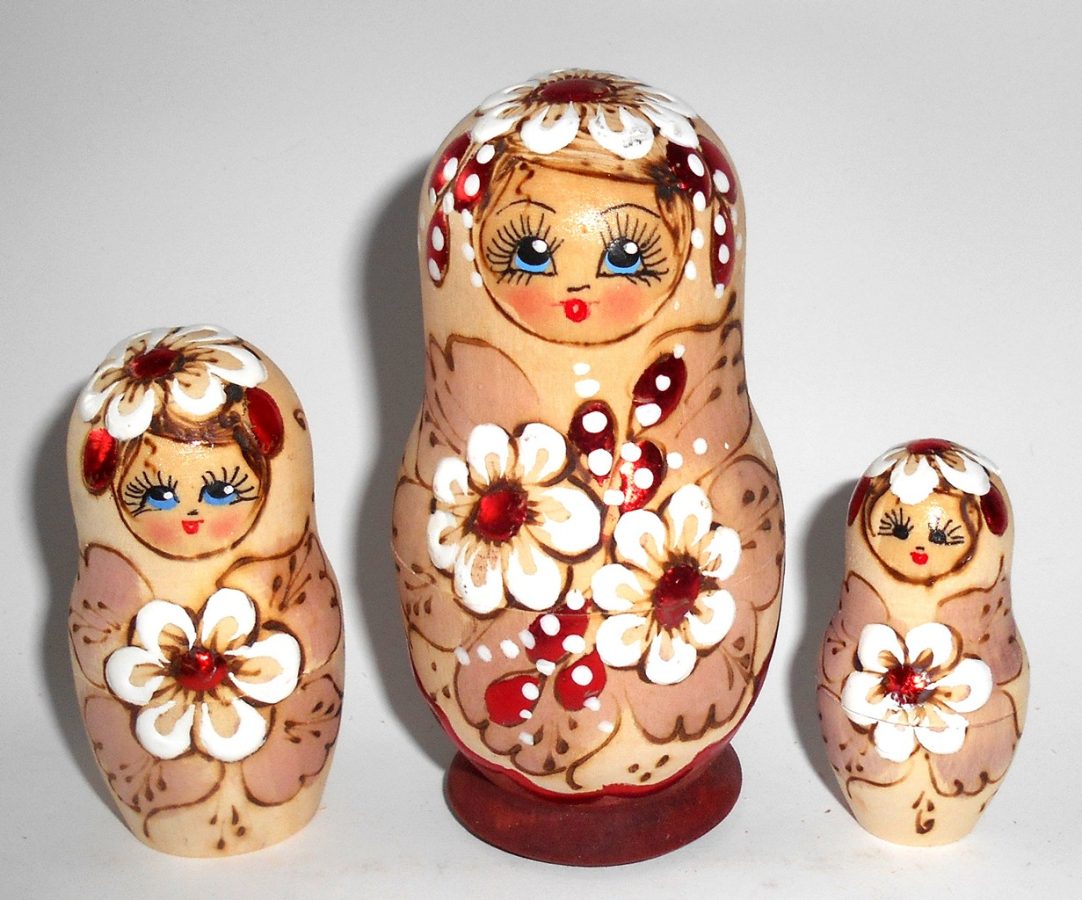 Kira White And Red Flowers Brown Dress Small Babushka Matryoshka ...