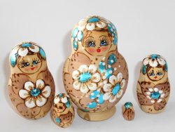 Kira white and light blue flowers fatty small Babushka Matryoshka nesting Doll Babooshki Babushkas