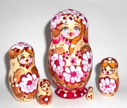 Vera with pink flowers small Babushka Matryoshka nesting Doll Babooshki Babushkas