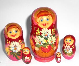 Galya in crimson scarf 5-set Babushka Matryoshka nesting Doll  Babooshki Babushkas