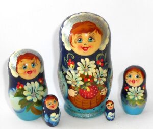 Galya in dark blue scarf 5-set Babushka Matryoshka nesting Doll  Babooshki Babushkas
