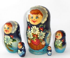 Galya in dark blue scarf 5-set nesting Doll Babooshki s