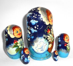 Galya in dark blue scarf 5-set nesting Doll Babooshki s