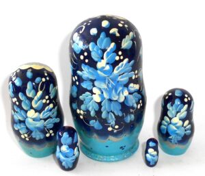 Galya in dark blue scarf 5-set nesting Doll Babooshki s