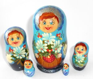 Galya in light blue scarf 5-set Babushka Matryoshka nesting Doll Babooshki Babushkas