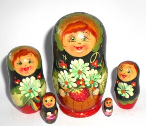Galya in black scarf 5-set Babushka Matryoshka nesting Doll Babooshki Babushkas