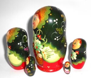 Galya in black scarf 5-set nesting Doll Babooshki s