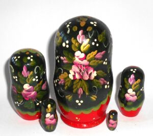 Galya in black scarf 5-set nesting Doll Babooshki s