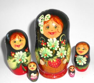 Galya in black scarf red dress 5-set Babushka Matryoshka nesting Doll Babooshki Babushkas