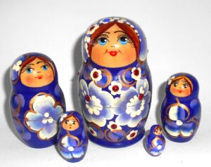 Marina in dark blue dress 5-set Babushka Matryoshka nesting Doll Babooshki Babushkas