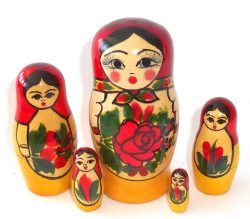 Semenov small 5-set red scarf Babushka Matryoshka nesting Doll Babooshki Babushkas Classic Village Traditional
