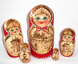 Churches red scarf 5-set Babushka Matryoshka nesting Doll Babooshki Babushkas