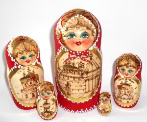 Churches red scarf 5-set Babushka Matryoshka nesting Doll Babooshki Babushkas