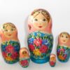 Klara small in light pink scarf blue dress Babushka Matryoshka nesting Doll Babooshki Babushkas