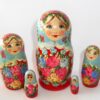 Klara small in light blue scarf red dress Babushka Matryoshka nesting Doll Babooshki Babushkas