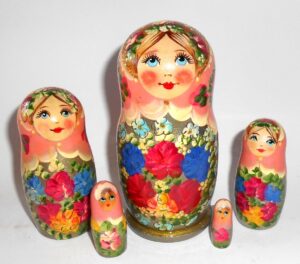 Klara small in pink scarf silver dress Babushka Matryoshka nesting Doll Babooshki Babushkas