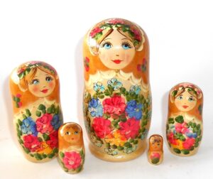 Klara small in golden outfit Babushka Matryoshka nesting Doll Babooshki Babushkas