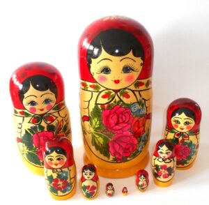 Giant Semenov red scarf 9-set Babushka Matryoshka nesting Doll Babooshki Babushkas Classic Village Traditional