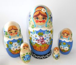 Girl with flower basket 5-set Babushka Matryoshka nesting Doll Babooshki Babushkas Classic Village Traditional