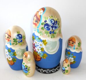 Girl with flower basket 5-set nesting Doll Babooshki s Classic Village Traditional