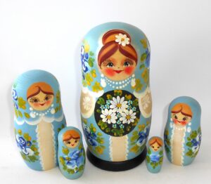 Girl with floral tray 5-set Babushka Matryoshka nesting Doll Babooshki Babushkas Classic Village Traditional