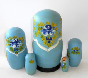 Girl with floral tray 5-set nesting Doll Babooshki s Classic Village Traditional