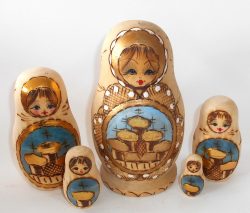 Churches on blue medium Babushka Matryoshka nesting Doll Babooshki Babushkas