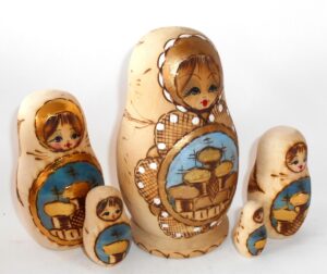 Churches on blue medium nesting Doll Babooshki s