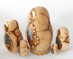 Churches on blue medium nesting Doll Babooshki s