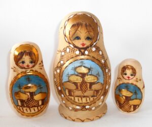 Churches on blue medium nesting Doll Babooshki s
