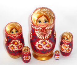 Maria in dark red and gold large 5-set Babushka Matryoshka nesting Doll Babooshki Babushkas Classic Village Traditional
