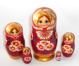 Maria in dark red and gold large 5-set Babushka Matryoshka nesting Doll Babooshki Babushkas Classic Village Traditional