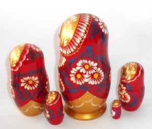 Maria in dark red and gold large 5-set nesting Doll Babooshki s Classic Village Traditional