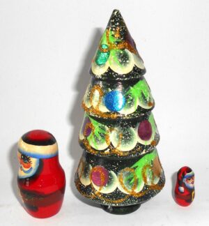 Xmas Tree Two Santas 3-set nesting Doll Babooshki s