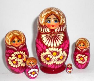 Maria in dark red and gold small 5-set Babushka Matryoshka nesting Doll Babooshki Babushkas Classic Village Traditional