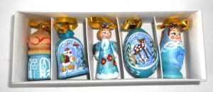 Christmas décor Xmas in aqua 5-set Babushka Matryoshka nesting Doll Babooshki Babushkas BOX SET