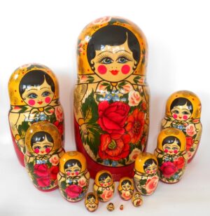GIANT Semenov red scarf 13-set Babushka giant Babushka Matryoshka nesting Doll Babooshki Babushkas Classic Village Traditional