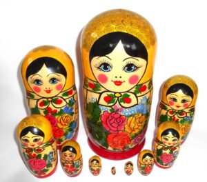 GIANT Semenov yellow scarf 10-set giant nesting Doll Babooshki s Classic Village Traditional