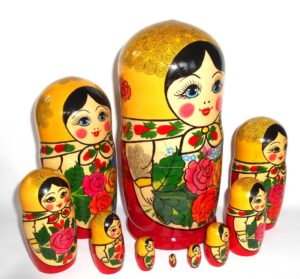 GIANT Semenov yellow scarf 10-set giant nesting Doll Babooshki s Classic Village Traditional