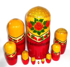GIANT Semenov yellow scarf 10-set giant nesting Doll Babooshki s Classic Village Traditional