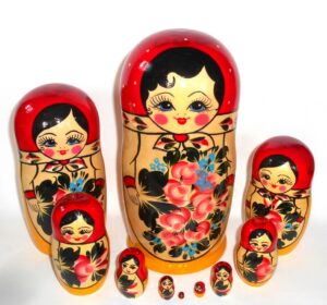 GIANT Semenov red scarf 10-set giant nesting Doll Babooshki s Classic Village Traditional