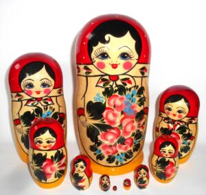 GIANT Semenov red scarf 10-set giant nesting Doll Babooshki s Classic Village Traditional
