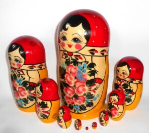 GIANT Semenov red scarf 10-set giant nesting Doll Babooshki s Classic Village Traditional