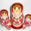 Girl in traditional pink dress with hot pink flowers large 5-set nesting Doll Babooshki s Classic Village Traditional