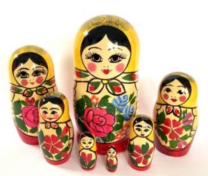 Semenov yellow scarf with roses 7-set Babushka Matryoshka nesting Doll (Copy)