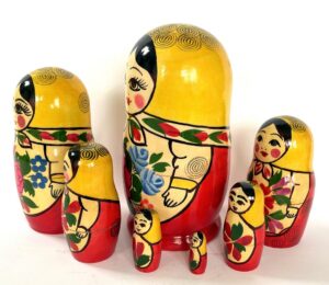 Semenov yellow scarf with roses 7-set Babushka Matryoshka nesting Doll (Copy)